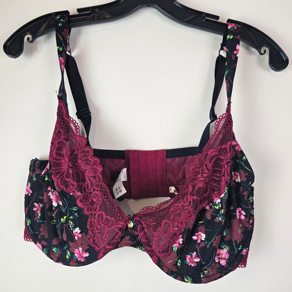 Adore Me Floral Lace Underwire Bra Black Pink Burgundy 40DDD